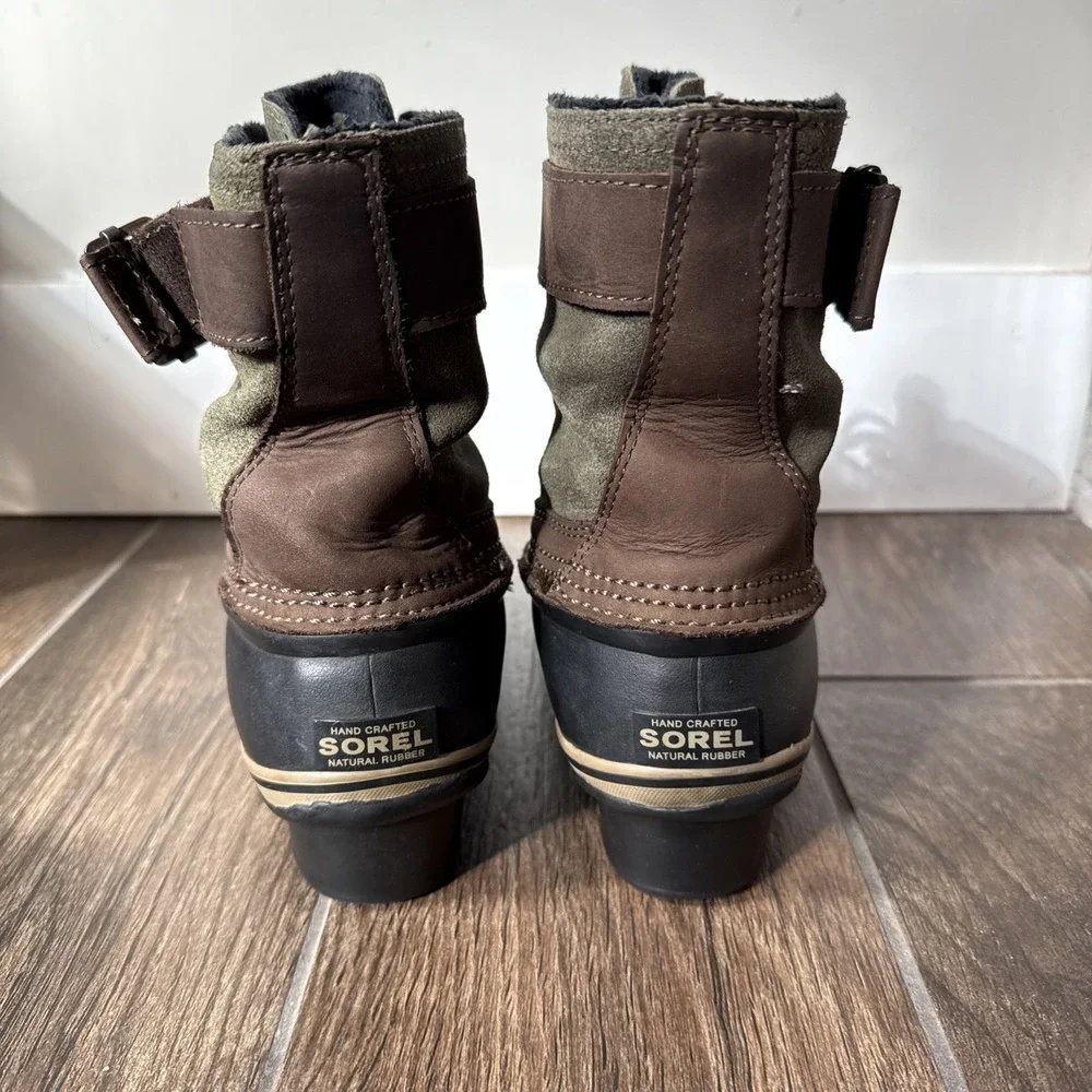 Sorel Duck Boots Women 8 Waterproof Medina III Winter Boots Brown Green Lace Up